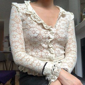 Jill Stuart victorian style lace cream blouse